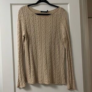 Lauren Ralph Lauren tan/cream cable knit sweater 100% cotton. Size L